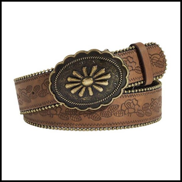 Accessories - Western Belt Vintage Buckle Faux Leather Adjustable Cowgirl Chic Accessory